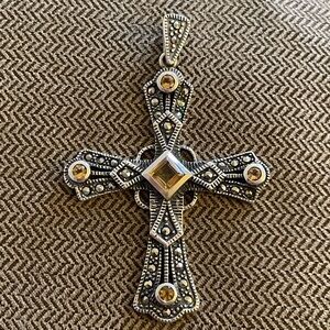 925 Sterling Silver Citrine Cross Pendant